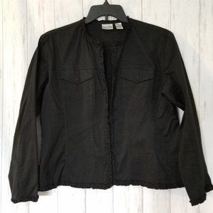 Chico's black ruffle cotton blazer sz 2